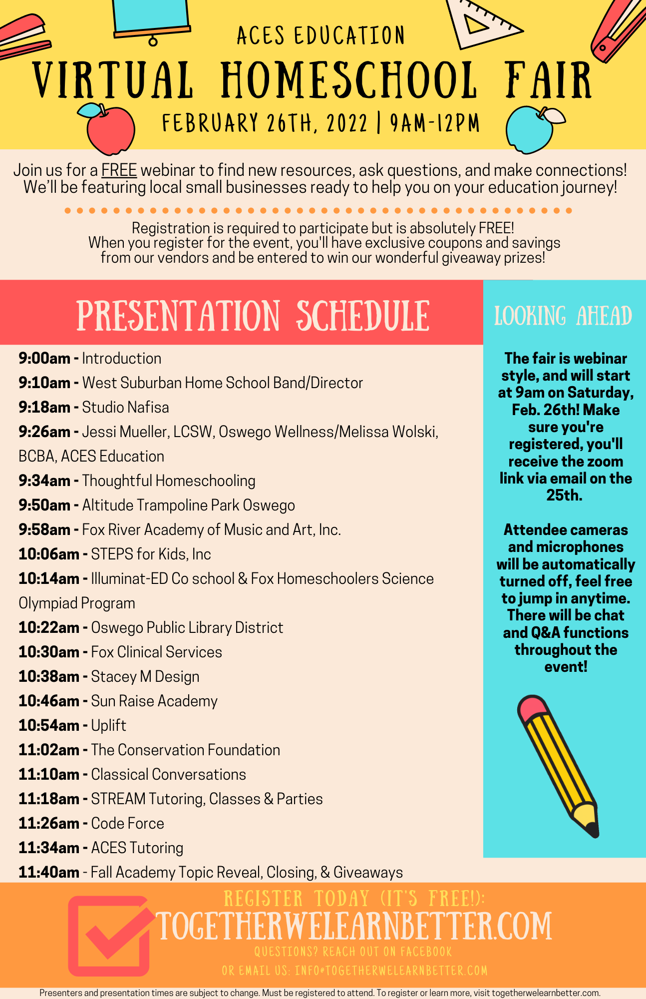 2022 Virtual Homeschool Fair Presentation Schedule