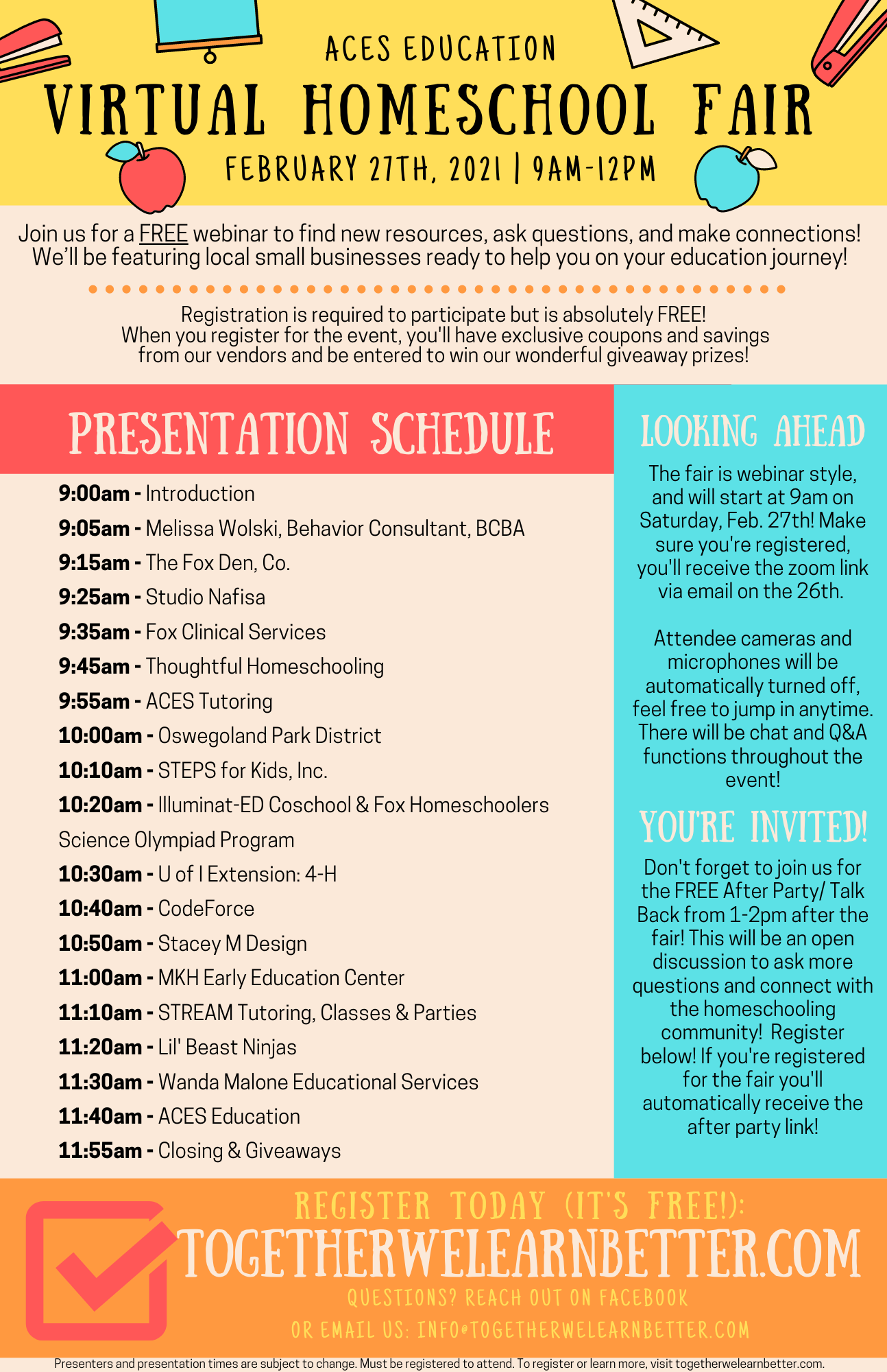 Virtual Homeschool Fair Presentation Schedule